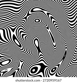 Eine optische Täuschung mit wirbelnden schwarz-weißen Linien, die einen verzerrten visuellen Effekt erzeugen