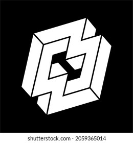 Optical illusion figure. Impossible object. Line geometric shapes. Escher style.