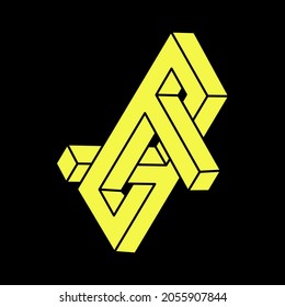 Optical illusion figure. Impossible objects. Line geometric shapes. Escher style.