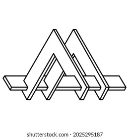 Optical illusion figure, triangle, geometric element, vector illustration. Impossible shapes. Sacred geometry object. Optical art.