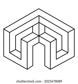 Optical illusion figures, unreal geometric vector. Impossible object. Sacred geometry shapes.