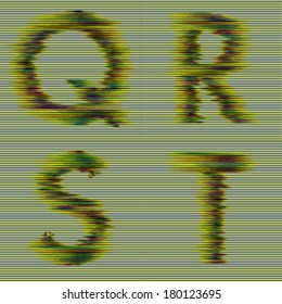 Optical illusion font - grungy interlaced letters Q R S T