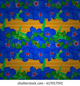Optical illusion with forget-me-not flowers. Vector illustration good for the interior design, printing, web and textile design. Seamless texture of floral ornament on a yellow background.