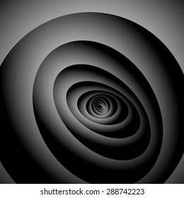 Optical illusion in the form of black and white ovals, ellipses, arranged as orbit, uneven to each other.