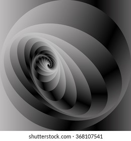 Optical illusion in the form of a bright metal reflecting volumetric screw and spiral.