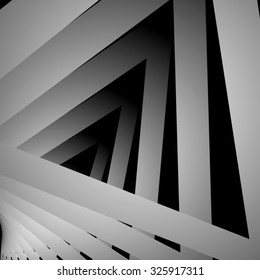 Optical illusion in the form of passing in the distance black-and-white metal triangle, a fractal repeating. svg