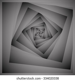 Optical illusion in the form of a rounded screw-down monochrome of the square fractal extending into the distance.
