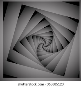 Optical illusion in the form of a rounded screw-down monochrome of the square fractal extending into the distance.