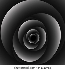 Optical illusion in the form of a swirling monochrome range with many petals peeking.