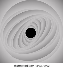 Optical illusion in the form of a twisting spiral of bright with black circle in the middle.