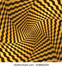 Optical illusion in the form of a whirlwind of Golden lines and waves