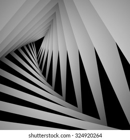 Optical illusion. Fractal swirling monochrome triangles.