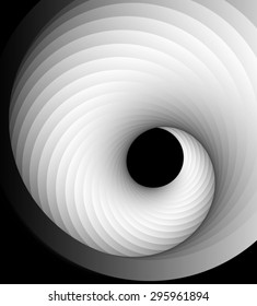 Optical illusion. Gently weaved tape-stage fine screwed stepped into a white spiral on a black background.
