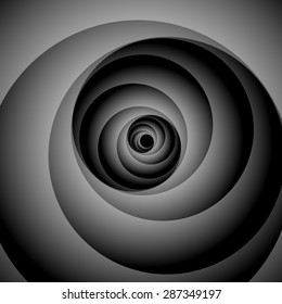 Optical illusion. Gently zakruchivayuschayusya receding into the distant black spot, dark gray volume strongly twisted spiral.