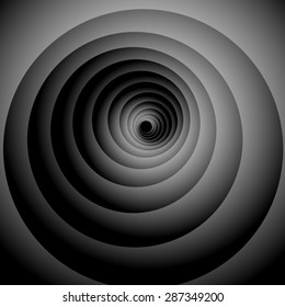 Optical illusion. Gently zakruchivayuschayusya receding into the distant black spot, dark gray volume slightly twisted helix.