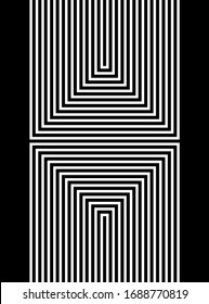 Optical illusion. Geometric illusion. Home decor. Optical illusion style poster on black background.