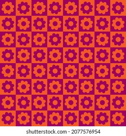 Optical illusion geometric seamless pattern. Abstract stylized geometrical flowers, simple shapes, vector illustration. Bright colors. 60s, 70s style