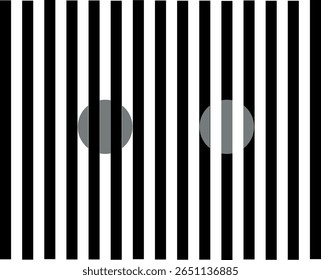 Optical illusion. Gray circles between stripes of the same color. Scientific vector illustration