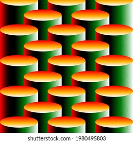Optical illusion. Green and Orange Pillars. Vector illustration