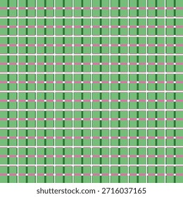 Cuadrícula de ilusión óptica de cuadrados verdes con líneas blancas y puntos magenta en las intersecciones para uso de diseño.
