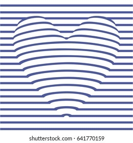 Optical illusion heart of blue stripes.Vector