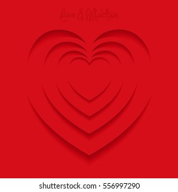 Optical illusion in the heart shape - a symbol of love. Negative space design. Vector 3D illustration.