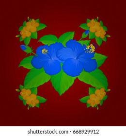 Optical illusion with hibiscus flowers. Vector illustration good for the interior design, printing, web and textile design. Seamless texture of floral ornament on a red background.