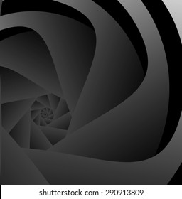Optical illusion of a huge monochrome spins the wheel. Turning into a spiral, stretching into the distance.