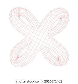 
Optical illusion illustration, abstract futuristic background. Impossible shape . Torus. Infinity sign. Black and white. Red lines. Futuristic design