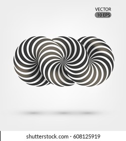 Optical illusion illustration, abstract futuristic background. Impossible shape . Torus. Infinity sign. Black and white. Black and white lines. Futuristic design. Vector 10 EPS.