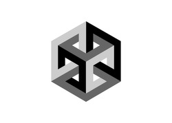 Optical illusion, Impossible cube, isometric drawing. Logo Abstract Infinite impossible loop vector design template. logotype. Creative cube line art concept. Vector isolated on white background 