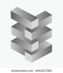 Optical illusion. Impossible figure made of gray blocks on a white background. Vector 3d illustration