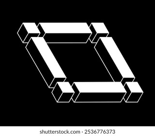 Optical illusion, impossible figure, white lines on a black background, optical art.