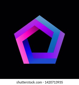 Optical illusion: impossible pentagon,  trendy colorful magic logo on black background,  vector illustration 