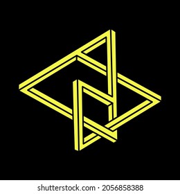 Optical illusion. Impossible shapes. Abstract eternal geometric object. Impossible endless outline. Impossible geometry symbol on a black background. Optical art. Escher paradox.