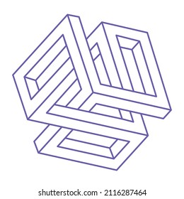 Optical illusion. Impossible shapes. Sacred geometry figure.  Abstract eternal geometric object. Impossible endless outline. Optical art. Impossible geometry shape on a white background.