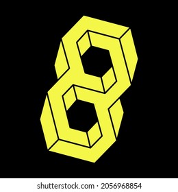 Ilusión óptica. Formas imposibles, vector. Paradoja de Escher. Objeto de arte óptico. Cifras geométricas.