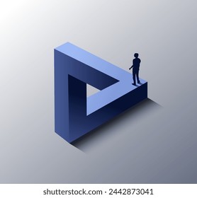 Optical illusion. Irregular triangle with a human figure. Vector 3d illustration