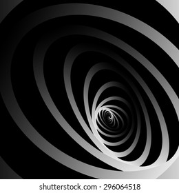 Optical illusion. Large rounded into a spiral striped ellipse consisting of long individual monochrome bands.