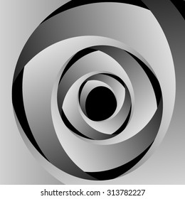 Optical illusion. A large three-dimensional futuristic metal beam sharply kinked in several places, forming a squares.