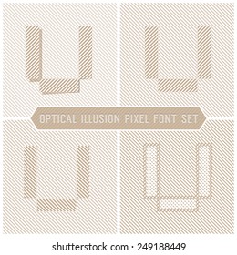 Optical Illusion Letter U, Abstract Pattern Vector Font Set