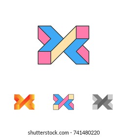 Optical Illusion Letter X  Logo Template. Impossible 3D Cross Logotype. Emblem Idea. Vector