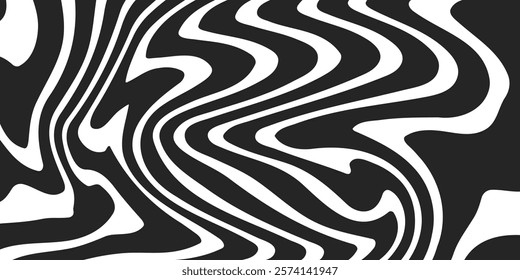 Optical illusion line pattern. Liquid black and white line abstract background. Monochrome line wave