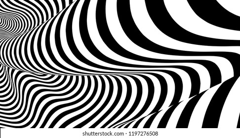 Optical illusion lines background. Abstract 3d black and white illusions. Conceptual design of optical illusion vector. EPS 10 Vector illustration