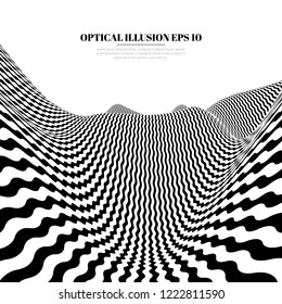 Optical illusion lines background. Abstract 3d black and white illusions. Conceptual design of optical illusion vector. EPS 10 Vector illustration