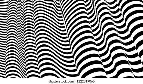 Optical illusion lines background. Abstract 3d black and white illusions. Conceptual design of optical illusion vector. EPS 10 Vector illustration