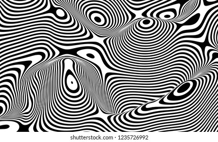Optical illusion lines background. Abstract 3d black and white illusions. Conceptual design of optical illusion vector. EPS 10 Vector illustration