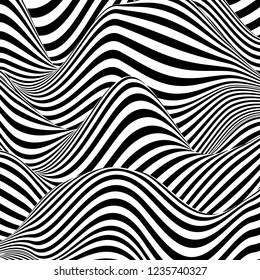 Optical illusion lines background. Abstract 3d black and white illusions. Conceptual design of optical illusion vector. EPS 10 Vector illustration