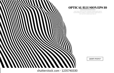 Optical illusion lines background. Abstract 3d black and white illusions. Conceptual design of optical illusion vector. EPS 10 Vector illustration