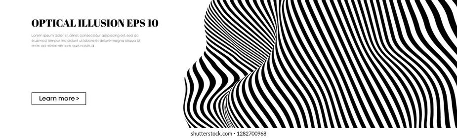 Optical illusion lines background. Abstract 3d black and white illusions. EPS 10 Vector illustration. Abstract waves vector.